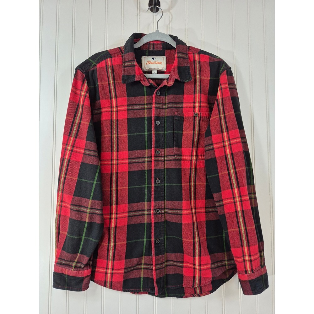 Hallstatt Red Black Plaid Thick Flannel Shirt Cotton Long Sleeve Button Down L